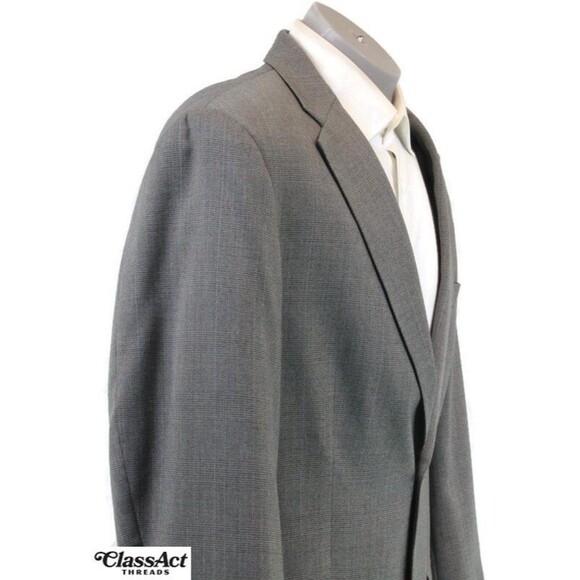Haggar Black Label 2 Piece Suit Grey Glen Plaid 2 Btn 44L Pleated Fronts 35" W - Picture 5 of 10